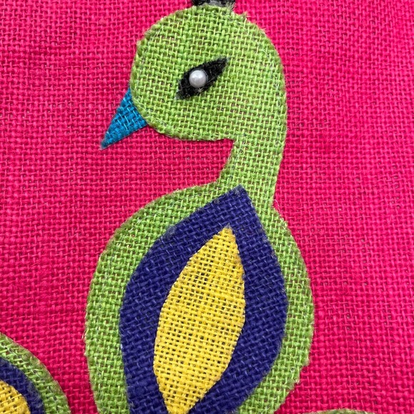 Pink Tweed Bird Applique Wood Handle Tote Zippered Top - Picture 8 of 9